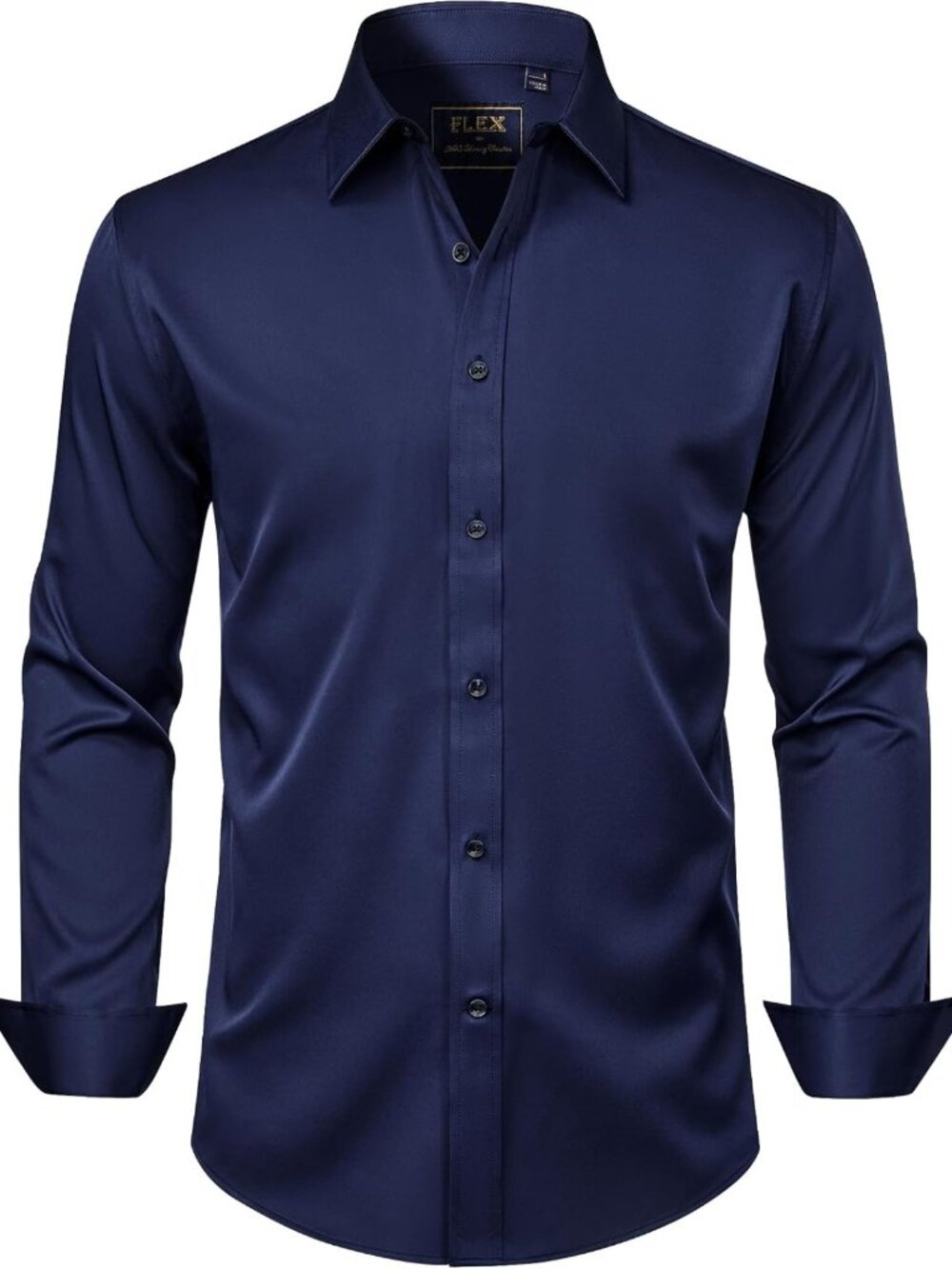 Men's Solid Long Sleeve Dress Shirt - Stretch, Wrinkle-Free, Business Casual